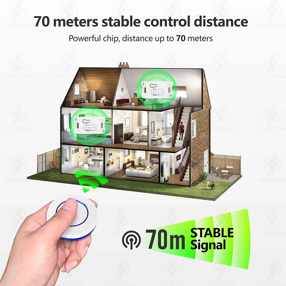 Wireless RF433MHz Remote Control Switch AC 110V 220V 10A Relay Receiver and Round Button Transmitter for Light Lamp Fan ON/OFF
