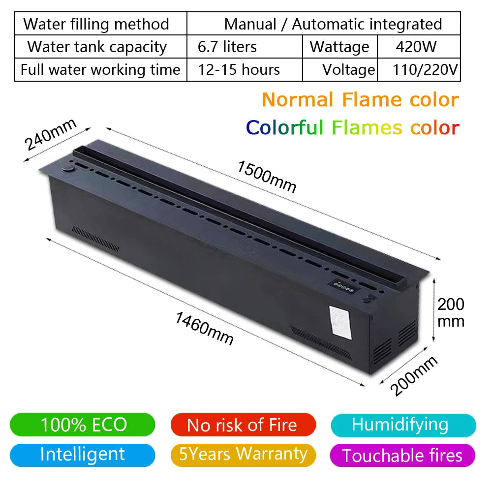 Smart Home 3D Fireplace Water Steam Humidifier LED Decorative Flame TV Wall Sound Of Firewood Cracking Vapour Electric Fireplace