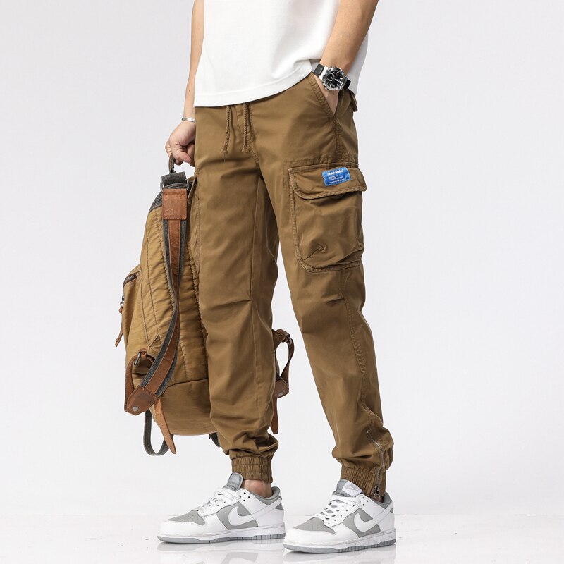 Summer Camping Hiking Men's Multi-Pocket Overalls Sports Trousers Mens Casual Fitness Drawstring Pants Men's Jogger Track Pants