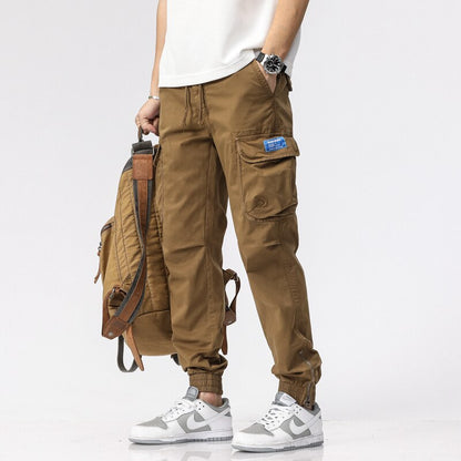 Summer Camping Hiking Men's Multi-Pocket Overalls Sports Trousers Mens Casual Fitness Drawstring Pants Men's Jogger Track Pants