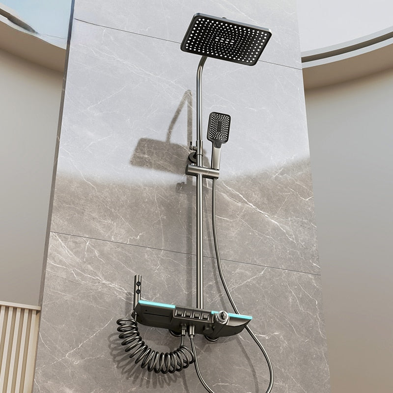 Intelligent Shower Set Gun Gray Bathroom Shower Mixer Faucet Digital Display Thermostatic Shower System Set Booster Sprinkler