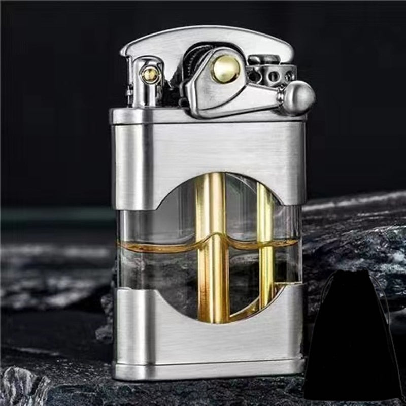 Zorro Rocker Kerosene Lighter Transparent Fuel Tank Metal Retro Grinding Wheel Lighter Visual Fuel Tank Lighter Men's Gift