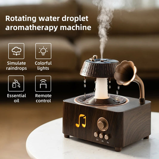 250ml Rotating Raindrop Air Humidifier Music Box Phonograph Gramophone Aromatherapy Humidifier Essential Oil Fragrance Diffuser