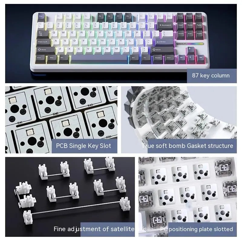 Aula Leobog F87 Keyboard 87 Keys Tri Mode Bluetooth Wireless 2.4g Wired Mechanical Keyboard Accessory For Gamer Pc Office Gifts