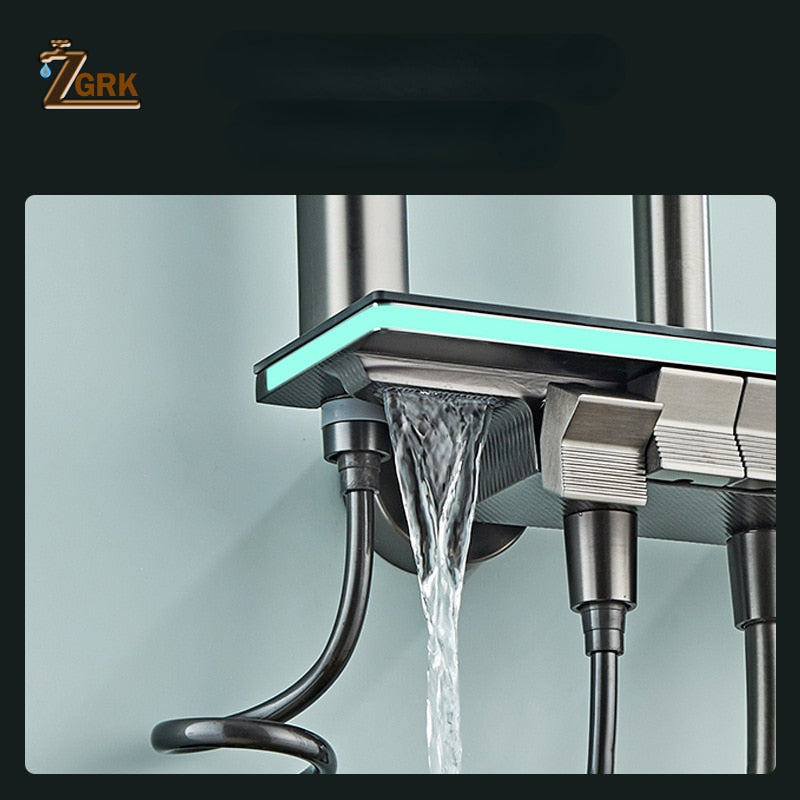 Intelligent Shower Set Light Display Gray Bathroom Shower Mixer Faucet Digital Display Thermostatic Shower System Faucet Set