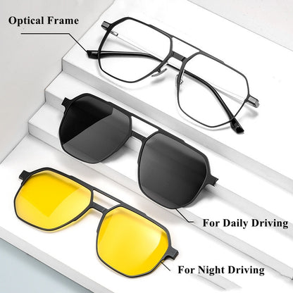 Chashma Polarized Clips Frame Eyeglasses Men Prescription Glasses Titanium Optical Crystal for Myopia Lenses Night Driving Glass