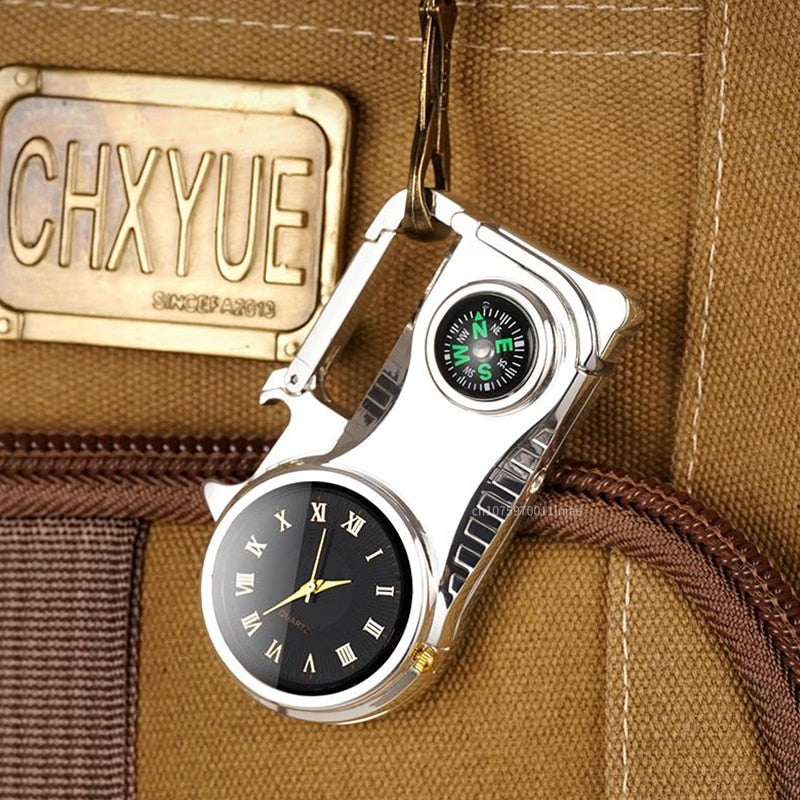 Outdoor Compass Keychain Inflatable Windproof Lighter Multi-function Watch Bottle Opener Red Flame Butane Lighters Survival Tool