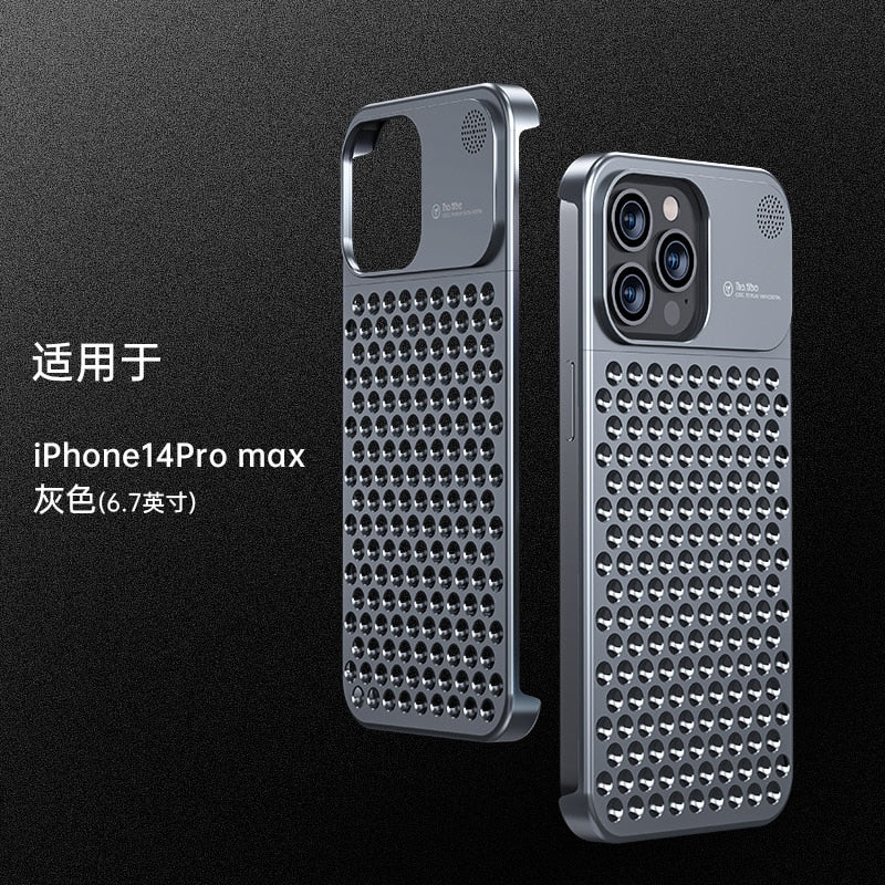 Aluminum Alloy Mobile Phone Case Hollow Heat Dissipation Anti-fall Suitable For Apple 13 13pro 13promax 14 14pro 14promax
