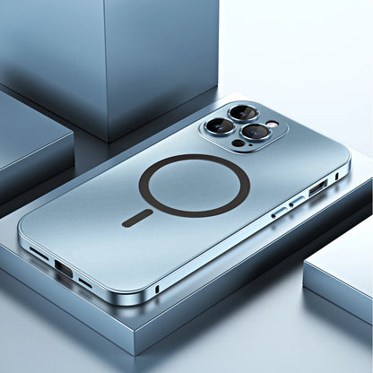 Fashion Aluminum Metal Magnetic Case For iPhone16 17 Pro Max 15Pro 14 13 12 Magsafe Wireless Charging Glass Lens Backboard Cover