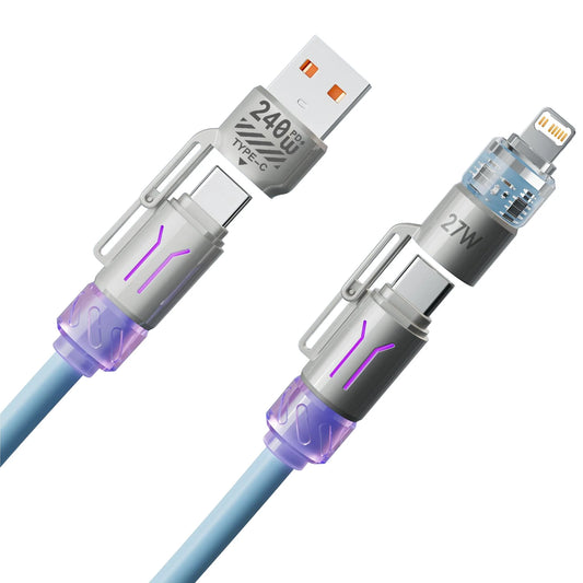 4 in 1 PD 240W Fast Charging Spring Cable USB Type C To Type C And Lightning Data Cable Wire For iPhone 15 16 Samsung Xiaomi