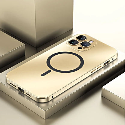 Fashion Aluminum Metal Magnetic Case For iPhone16 17 Pro Max 15Pro 14 13 12 Magsafe Wireless Charging Glass Lens Backboard Cover