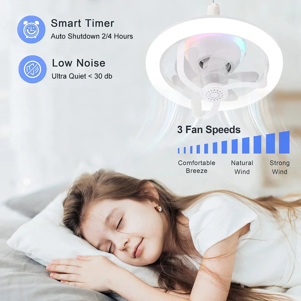 RGB 360° Shaking Head Ceiling Fan Light With Remote Control 3-Gear Dimmable Home Living Room Study 3-Speed Adjustable Fan Light