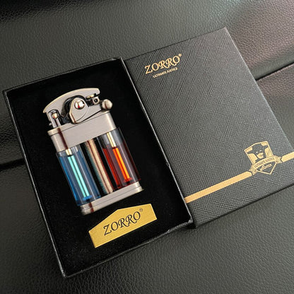 Zorro Rocker Kerosene Lighter Transparent Fuel Tank Metal Retro Grinding Wheel Lighter Visual Fuel Tank Lighter Men's Gift