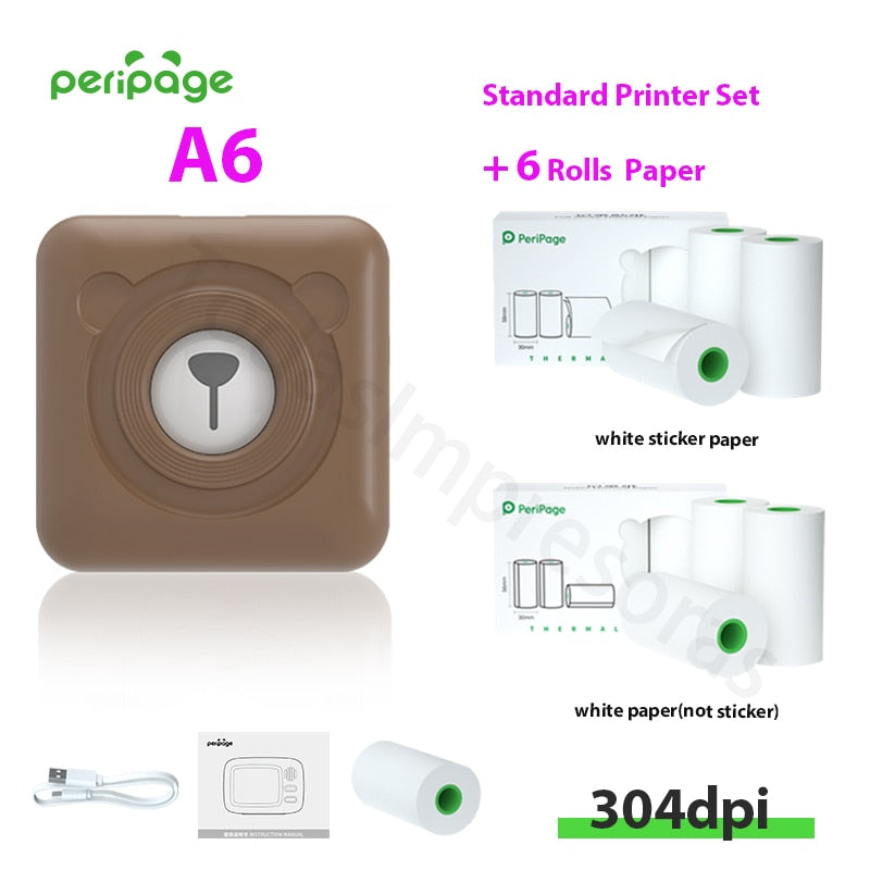 New Arrival 304dpi Mini Pocket Printer Peripage A6 Thermal Photo Printer Color Green Purple Mobile Phone Android IOS Regalo Gift