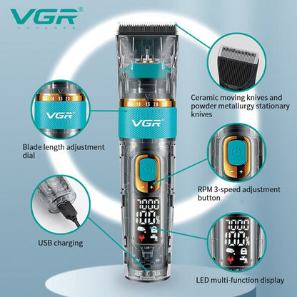 VGR Rechargeable Professional Hair Clipper Hair Trimmer For Men Shaver Hair Cutting Machine Barber Accessories Cut Machin Beard