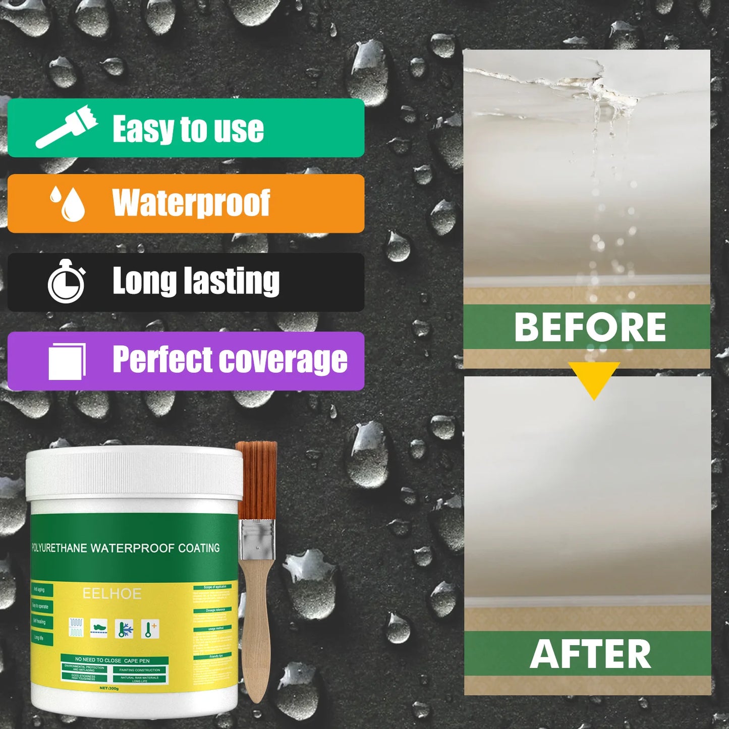 300/1200g Waterproof Coating Sealant Agent Transparent Invisible Paste Glue With Brush Adhesive Repair Home Roof Bathroom