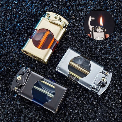 Zorro Rocker Kerosene Lighter Transparent Fuel Tank Metal Retro Grinding Wheel Lighter Visual Fuel Tank Lighter Men's Gift