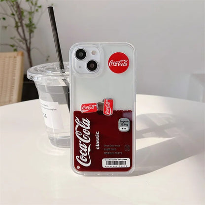 Ins Drinks Label Brown Liquid Case for iphone 14 13 Pro Max 15 12 Hard Cover Transparent Fashion Floating Cola in Back Coque Cap