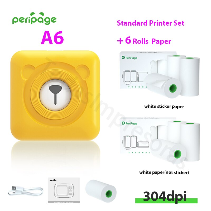 New Arrival 304dpi Mini Pocket Printer Peripage A6 Thermal Photo Printer Color Green Purple Mobile Phone Android IOS Regalo Gift