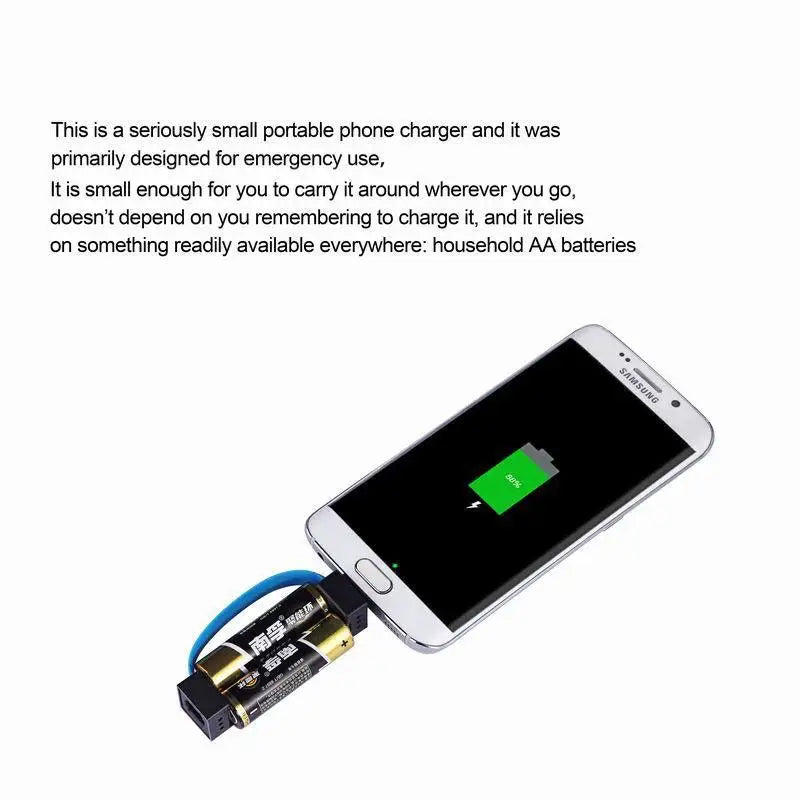 Universal Phone Emergency Charger Powered By 2pcs Normal AA Batteries Mini Portable Phone Power Bank With Micro USB/ Type-C Plug