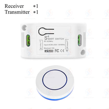 Wireless RF433MHz Remote Control Switch AC 110V 220V 10A Relay Receiver and Round Button Transmitter for Light Lamp Fan ON/OFF