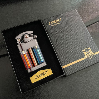 Zorro Rocker Kerosene Lighter Transparent Fuel Tank Metal Retro Grinding Wheel Lighter Visual Fuel Tank Lighter Men's Gift