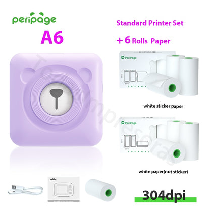 New Arrival 304dpi Mini Pocket Printer Peripage A6 Thermal Photo Printer Color Green Purple Mobile Phone Android IOS Regalo Gift