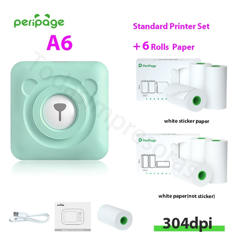New Arrival 304dpi Mini Pocket Printer Peripage A6 Thermal Photo Printer Color Green Purple Mobile Phone Android IOS Regalo Gift