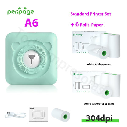 New Arrival 304dpi Mini Pocket Printer Peripage A6 Thermal Photo Printer Color Green Purple Mobile Phone Android IOS Regalo Gift