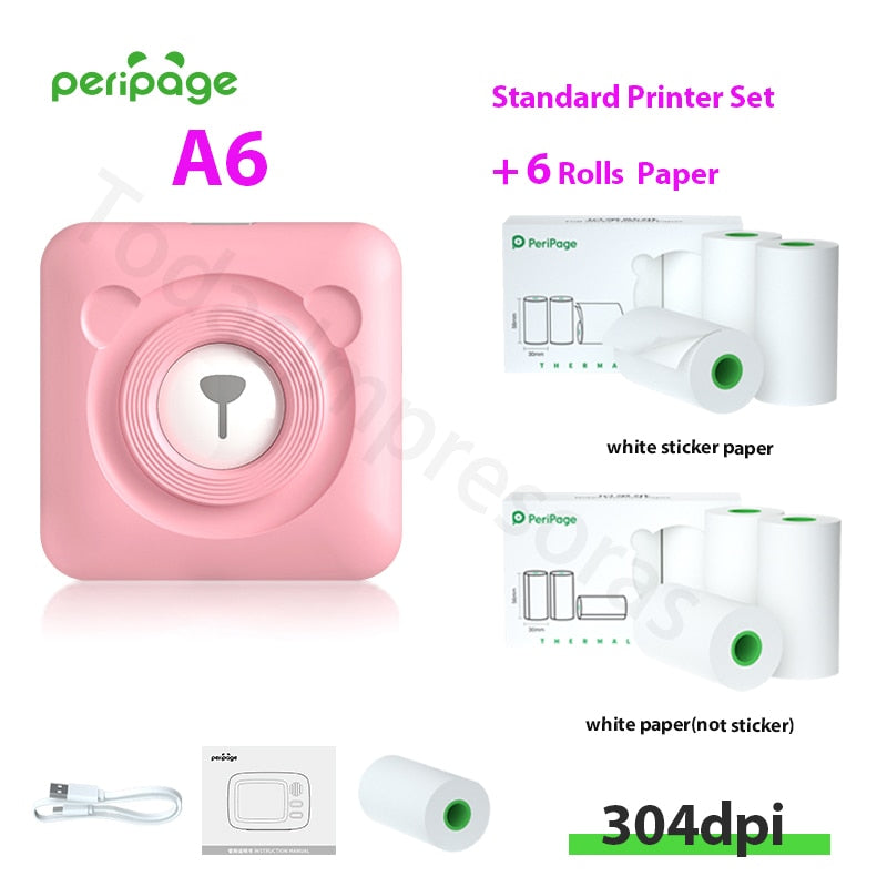 New Arrival 304dpi Mini Pocket Printer Peripage A6 Thermal Photo Printer Color Green Purple Mobile Phone Android IOS Regalo Gift