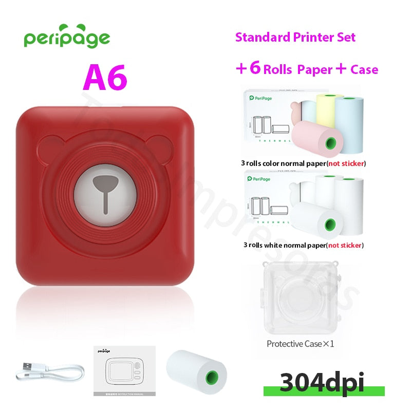 New Arrival 304dpi Mini Pocket Printer Peripage A6 Thermal Photo Printer Color Green Purple Mobile Phone Android IOS Regalo Gift