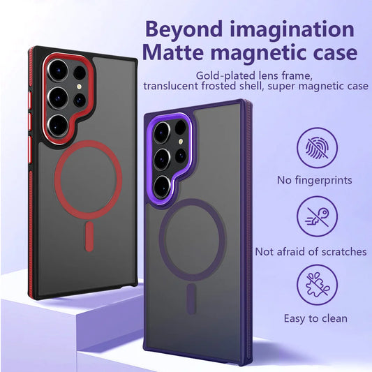 Matte skin feel Magsafe Magnetic Adsorption Case For Samsung S24 Ultra Galaxy S23 Plus S22 + Plating all inclusive Back Cover