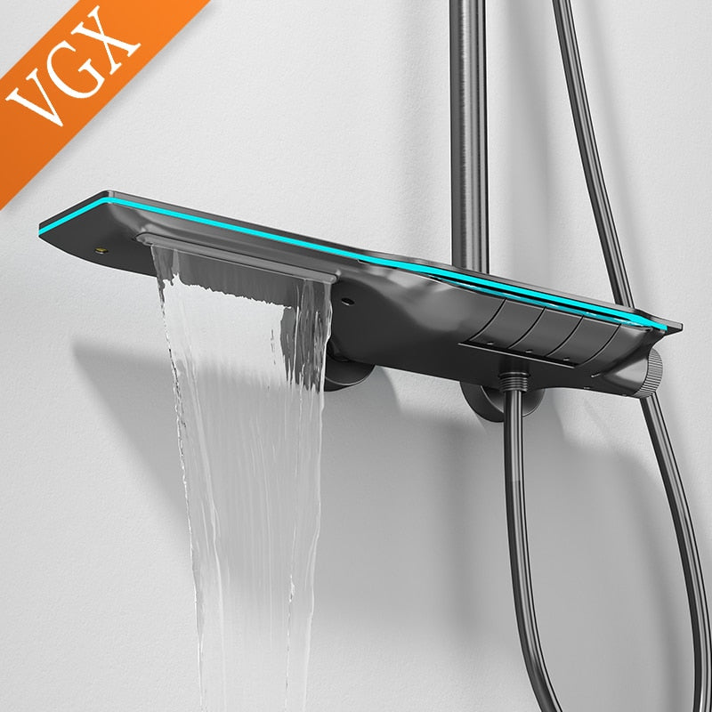VGX Thermostatic Shower System Intelligent Digital Bathroom Shower Faucet Set Temperature Display Rainlfall Bathroom Shower Set