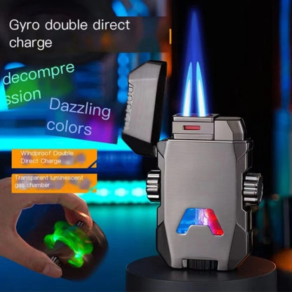 Mecha Gyro Windproof Double Jet Flame Inflatable Lighter Luminous Transparent Gas Window Metal Creative Butane Gas Cigar Lighter