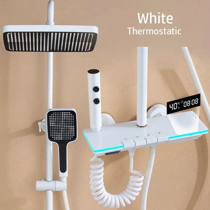 Hot Cold Mixer Rain Shower Set Bathroom LED Digital Thermostatic Shower System Bathtub Wall Mount Rainfall Luxury Shower System
