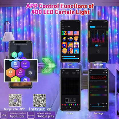 Led Smart Curtain Lights New year's garland App RGB Fairy Lights DIY Music Change Display for Window Christmas Room Decoration