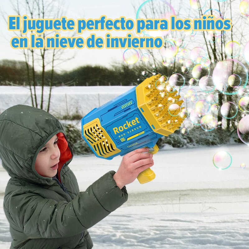 Bubble Gun Rocket 69 Holes Soap Bubbles Machine Christmas Gift Gun Shape Automatic Blower With Light Pomperos Toys For Kids XMAS