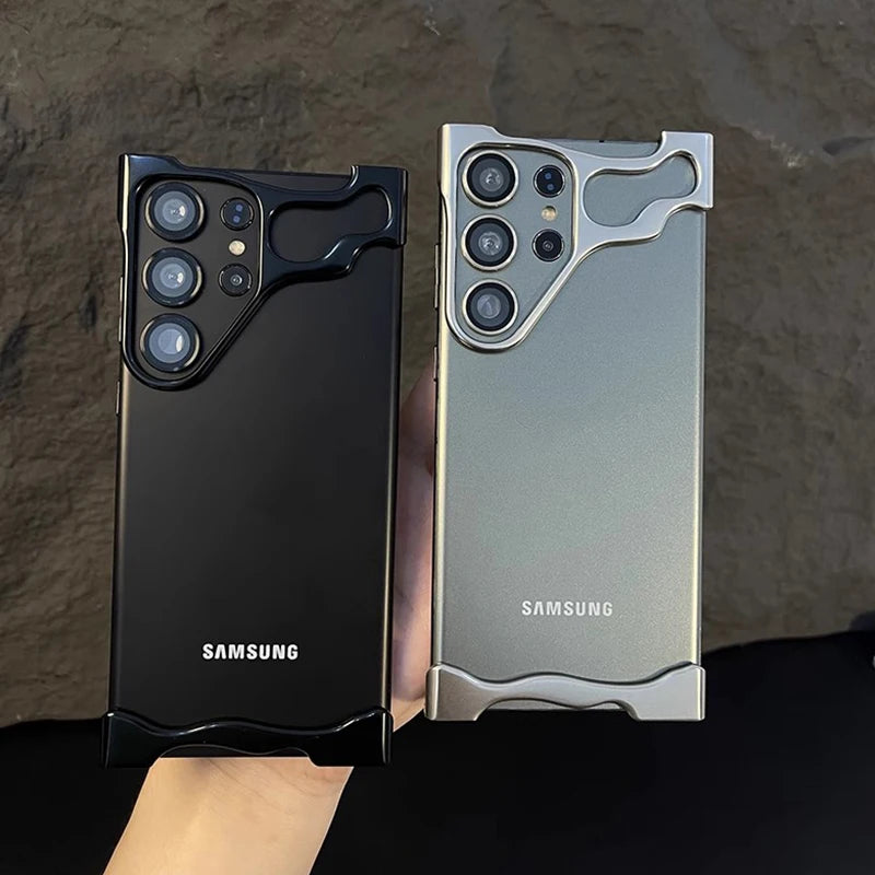 Luxury Alien Irregular Metal Phone Case For Samsung Galaxy S23 S24 Ultra Plus Aluminum Bumper With Lens Film Protection Cover