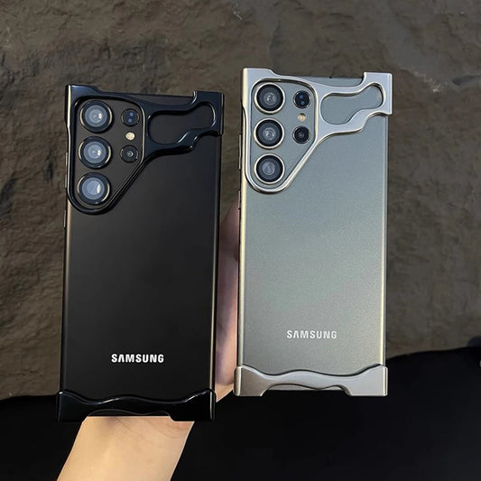 Luxury Alien Irregular Metal Phone Case For Samsung Galaxy S23 S24 Ultra Plus Aluminum Bumper With Lens Film Protection Cover