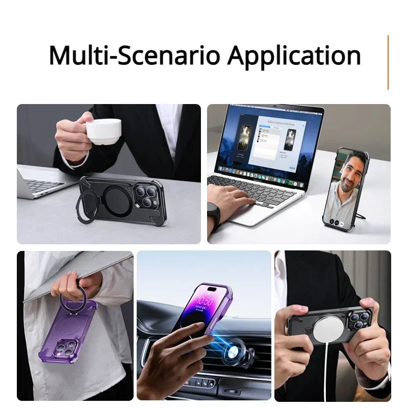 Eary Phone Case with Finger Ring Holder Anti-Collision Light Weight Phone Cover Metal Phone Bumper for iPhone 14pro/ pro max