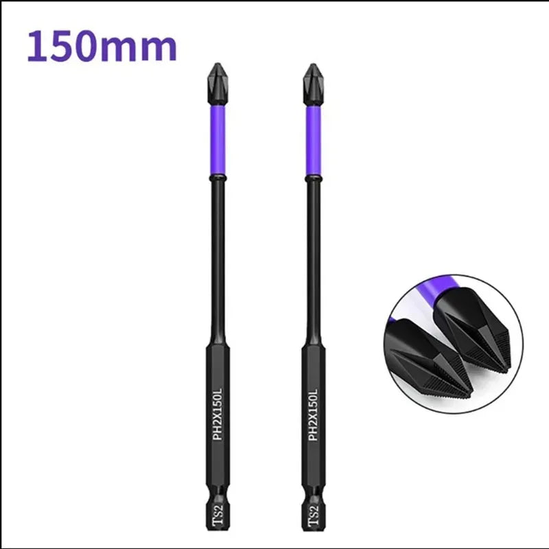 Magnetic Anti-Shock Screwdriver Set - PH2 Impact Bits (25/50/65/70/90/150 mm)