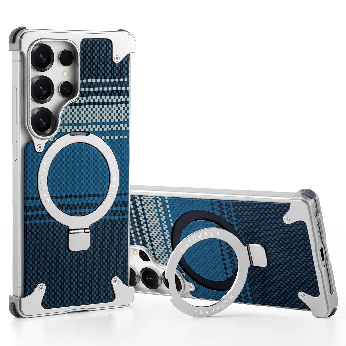Oatsbasf Magnetic Phone Case for Samsung Galaxy S25 Ultra with Ring Stand Kevlar Fiber Texture S25 Ultra Phone Case Shockproof