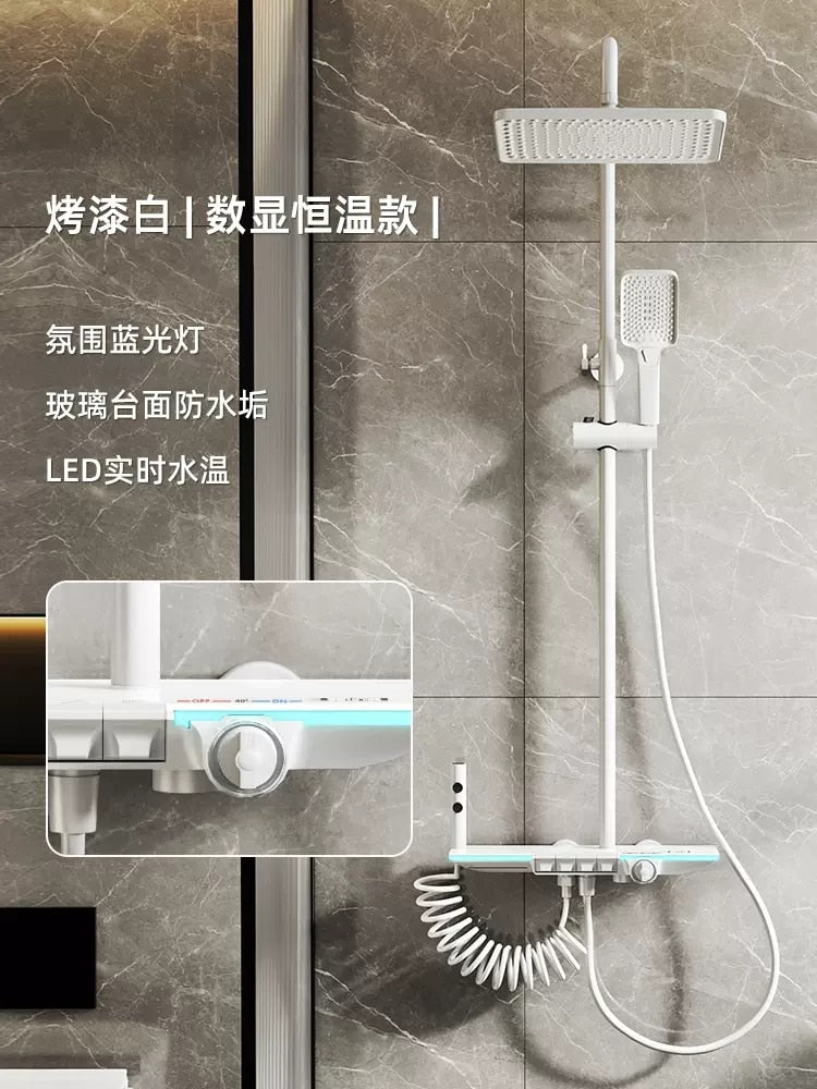 Intelligent Shower Set Gun Gray Bathroom Shower Mixer Faucet Digital Display Thermostatic Shower System Set Booster Sprinkler