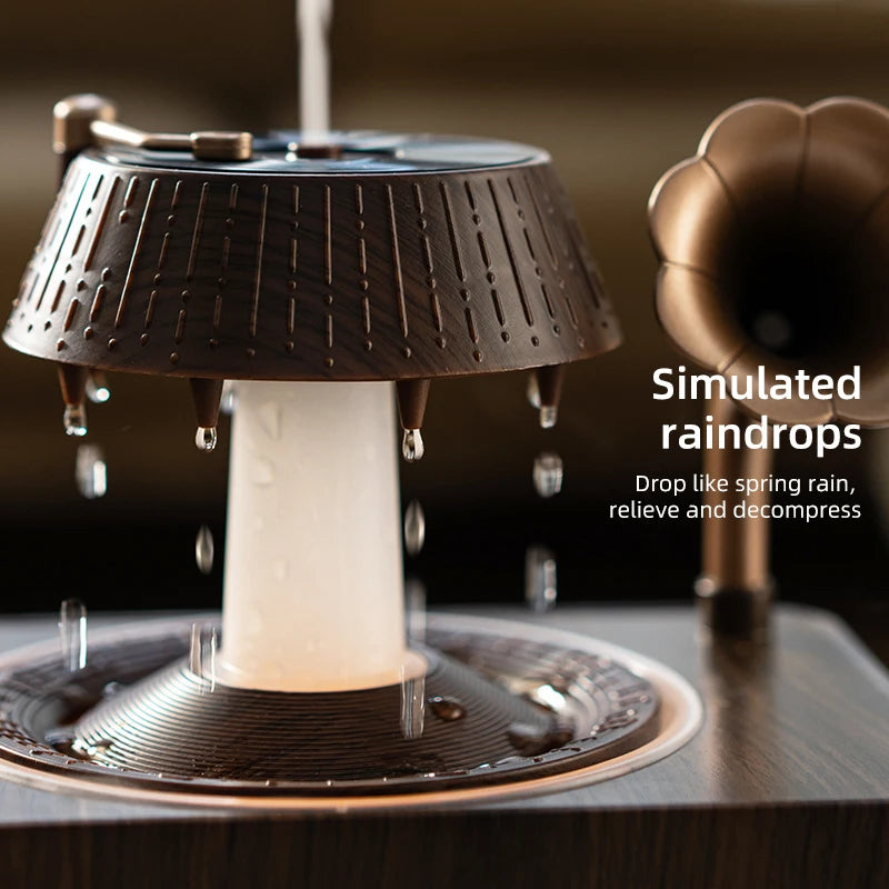 250ml Rotating Raindrop Air Humidifier Music Box Phonograph Gramophone Aromatherapy Humidifier Essential Oil Fragrance Diffuser