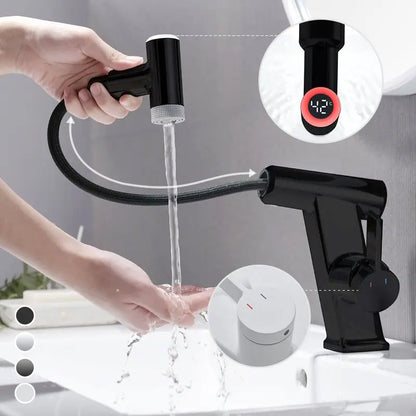 Smart Digital Display Pull-Out Faucet for Home Bathroom Smart Temp Tap 360Rotating Faucet Water Saving Hot Cold Washbasin Faucet