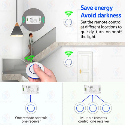 Wireless RF433MHz Remote Control Switch AC 110V 220V 10A Relay Receiver and Round Button Transmitter for Light Lamp Fan ON/OFF