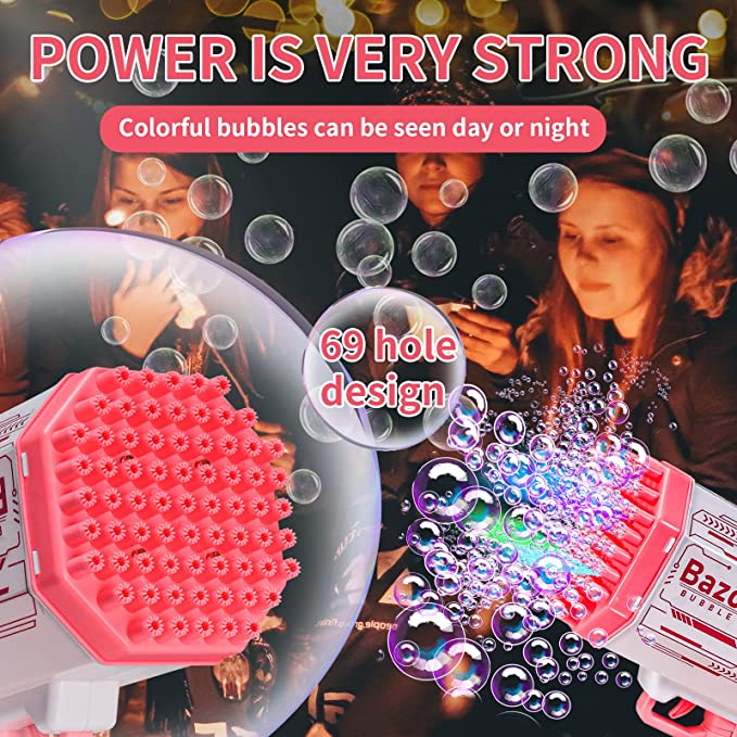 Bubble Gun Rocket 69 Holes Soap Bubbles Machine Christmas Gift Gun Shape Automatic Blower With Light Pomperos Toys For Kids XMAS