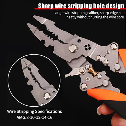 High-carbon Steel Wire Stripping Pliers Foldable 12 in 1 Wire Stripping Tool Non-Slip Comfortable Electrician Crimpe Pliers