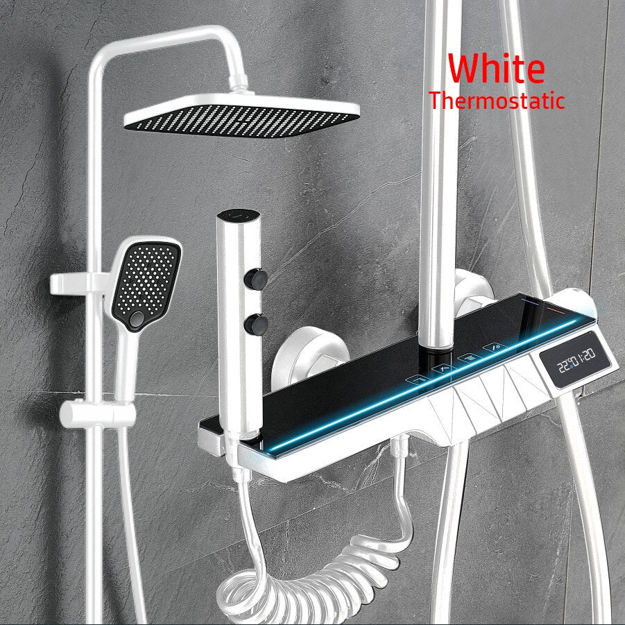 Wall Mounted Digital Display Ambient Light Button Four-Position Shower Set Thermostatic Shower System Bathroom Luxury Shower Set