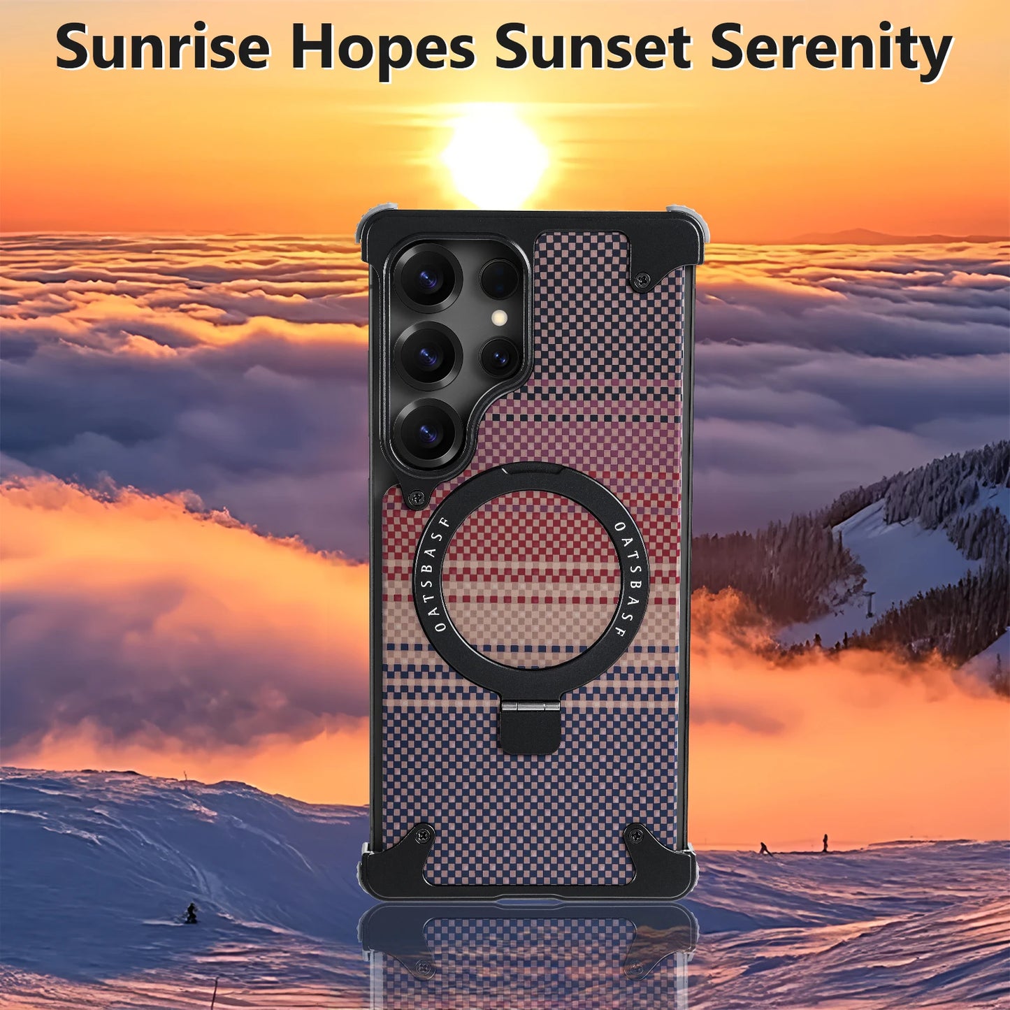 Oatsbasf Magnetic Phone Case for Samsung Galaxy S25 Ultra with Ring Stand Kevlar Fiber Texture S25 Ultra Phone Case Shockproof